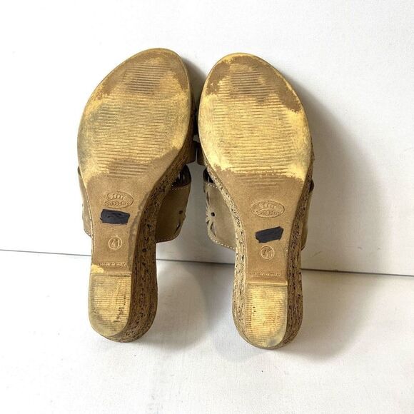 Spring Step Sandals Womens EU 41 US 10.5 Wedge Tan Cutout Leather Casual Slip On - Picture 10 of 10
